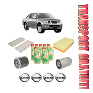 Set Pachet filtre revizie Bosch, 7 litrii ulei Castrol 5W30 NISSAN NAVARA NP300 (D40) 2.5 dCi din 2005, 4x Stickere auto cu NISSAN