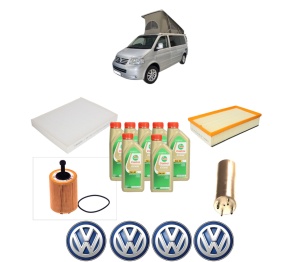 Set Pachet filtre revizie Bosch, 7 litrii ulei Castrol 5W30 Volkswagen CALIFORNIA T5 Camper (7EC, 7EF, 7EG, 7HF, 7HC) 1.9 TDI din 2007-2009, 4x Stickere auto cu Volkswagen - Img 2