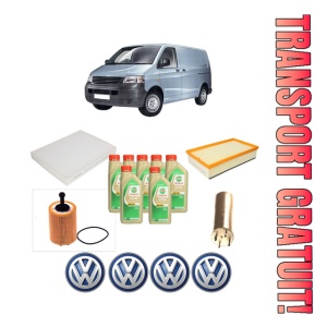 Set Pachet filtre revizie Bosch, 7 litrii ulei Castrol 5W30 Volkswagen TRANSPORTER T5 Van (7HA, 7HH, 7EA, 7EH) 1.9 TDI din 2006-2009, 4x Stickere auto cu Volkswagen