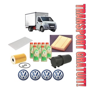 Set Pachet filtre revizie Bosch, 7 litrii ulei Castrol 5W30 Volkswagen CRAFTER 30-50 Van (2E_) 2.0 TDI din 2011-2016, 4x Stickere auto cu Volkswagen
