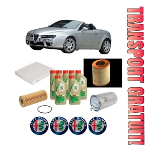 Set Pachet filtre revizie Bosch, 7 litrii ulei Castrol 5W40 ALFA ROMEO SPIDER (939_) 2.4 JTDM (939DXM1B, 939EXM1B) din 2008-2011, 4x Stickere auto cu ALFA ROMEO