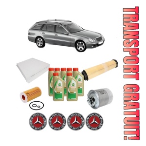 Set Pachet filtre revizie Bosch, 7 litrii ulei Castrol 5W40 MERCEDES-BENZ E-CLASS T-Model (S211) E 220 T CDI (211.206) din 2003-2009, 4x Stickere auto cu MERCEDES-BENZ