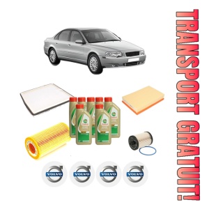 Set Pachet filtre revizie Bosch, 7 litrii ulei Castrol 5W40 VOLVO S80 I (184) D5 din 2001-2006, 4x Stickere auto cu VOLVO