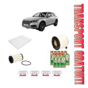 Set Pachet filtre revizie Bosch, 8 litrii ulei Castrol 0W20 AUDI Q5 (FYB, FYG) SQ5 TFSI quattro din 2016, 4x Stickere auto cu AUDI