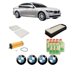 Set Pachet filtre revizie Bosch, 8 litrii ulei Castrol 5W30 BMW Seria 7 (F01, F02, F03, F04) 750 d xDrive din 2012-2015, 4x Stickere auto cu BMW - Img 2