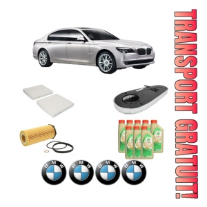 Set Pachet filtre revizie Bosch, 8 litrii ulei Castrol 5W30 BMW Seria 7 (F01, F02, F03, F04) 740 d xDrive din 2010-2012, 4x Stickere auto cu BMW