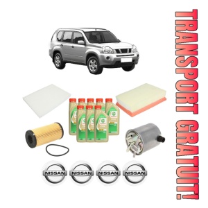 Set Pachet filtre revizie Bosch, 8 litrii ulei Castrol 5W30 NISSAN X-TRAIL II (T31) 2.0 dCi din 2007-2013, 4x Stickere auto cu NISSAN