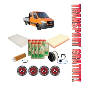 Set Pachet filtre revizie Bosch, 8 litrii ulei Castrol 5W40 MERCEDES-BENZ SPRINTER 3,5-t Platform/Chassis (B907, B910) 315 CDI (910.030) din 2020, 4x Stickere auto cu MERCEDES-BENZ