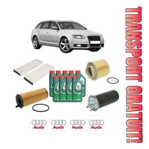 Set Pachet filtre revizie Bosch, 9 litrii ulei Castrol 10W40 AUDI A6 Allroad C6 (4FH) 2.7 TDI quattro din 2006-2011, 4x Stickere auto cu AUDI