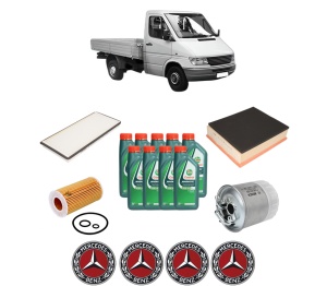 Set Pachet filtre revizie Bosch, 9 litrii ulei Castrol 10W40 MERCEDES-BENZ SPRINTER 4-t Platform/Chassis (B904) 416 CDI din 2000-2006, 4x Stickere auto cu MERCEDES-BENZ - Img 2