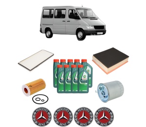 Set Pachet filtre revizie Bosch, 9 litrii ulei Castrol 10W40 MERCEDES-BENZ SPRINTER 2-t Bus (B901, B902) 213 CDI (902.671, 902.672) din 2000-2006, 4x Stickere auto cu MERCEDES-BENZ - Img 2