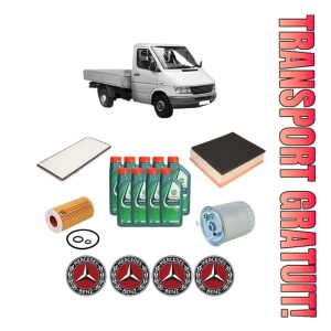 Set Pachet filtre revizie Bosch, 9 litrii ulei Castrol 10W40 MERCEDES-BENZ SPRINTER 4-t Platform/Chassis (B904) 411 CDI 4x4 din 2000-2006, 4x Stickere auto cu MERCEDES-BENZ