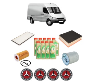 Set Pachet filtre revizie Bosch, 9 litrii ulei Castrol 5W30 MERCEDES-BENZ SPRINTER 3-t Van (B903) 313 CDI 4x4 (903.662, 903.663) din 2002-2006, 4x Stickere auto cu MERCEDES-BENZ - Img 2