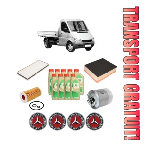 Set Pachet filtre revizie Bosch, 9 litrii ulei Castrol 5W30 MERCEDES-BENZ SPRINTER 3-t Platform/Chassis (B903) 316 CDI 4x4 (903.612, 903.613, 903.622, 903.623) din 2002-2006, 4x Stickere auto cu MERCEDES-BENZ
