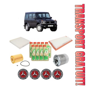 Set Pachet filtre revizie Bosch, 9 litrii ulei Castrol 5W30 MERCEDES-BENZ G-CLASS (W463) G 320 CDI (463.343) din 2006-2012, 4x Stickere auto cu MERCEDES-BENZ