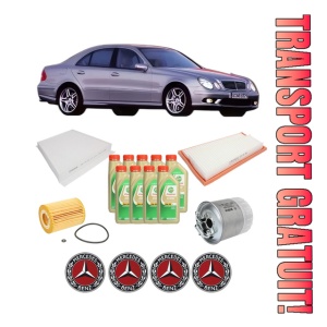 Set Pachet filtre revizie Bosch, 9 litrii ulei Castrol 5W30 MERCEDES-BENZ E-CLASS (W211) E 300 BlueTEC (211.024) din 2007-2008, 4x Stickere auto cu MERCEDES-BENZ