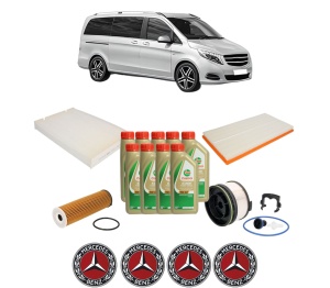 Set Pachet filtre revizie Bosch, 9 litrii ulei Castrol 5W40 MERCEDES-BENZ V-CLASS (W447) V 250 CDI / d 4-matic (447.811, 447.813) din 2019, 4x Stickere auto cu MERCEDES-BENZ - Img 2