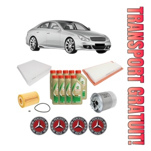 Set Pachet filtre revizie Bosch, 9 litrii ulei Castrol 5W40 MERCEDES-BENZ CLS (C219) CLS 320 CDI din 2005-2010, 4x Stickere auto cu MERCEDES-BENZ