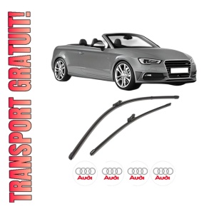 Set stergatoare AUDI A3 Convertible (8V7, 8VE) din 2013-2020, pentru parbriz auto, 2 bucati, Valeo Silencio Xtrm, din cauciuc siliconat rezistent, 4 Stickere Auto AUDI