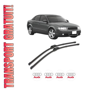 Set stergatoare AUDI A4 B6 (8E2) din 2000-2004, pentru parbriz auto, 2 bucati, Valeo Silencio Xtrm, din cauciuc siliconat rezistent, 4 Stickere Auto AUDI