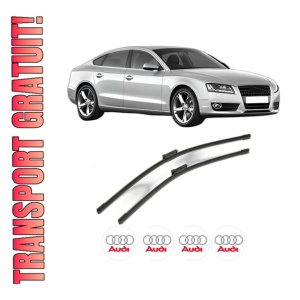 Set stergatoare AUDI A5 Sportback (8TA) din 2009-2017, pentru parbriz auto, 2 bucati, Bosch Aerotwin, din cauciuc siliconat rezistent, 4 Stickere Auto AUDI