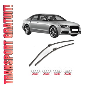 Set stergatoare AUDI A6 C7 (4G2, 4GC) din 2010-2018, pentru parbriz auto, 2 bucati, Valeo Silencio Xtrm, din cauciuc siliconat rezistent, 4 Stickere Auto AUDI