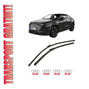 Set stergatoare AUDI Q6 E-TRON (GFB) din 2024, pentru parbriz auto, 2 bucati, Bosch Aerotwin, din cauciuc siliconat rezistent, 4 Stickere Auto AUDI