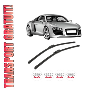 Set stergatoare AUDI R8 (422, 423) din 2007-2014, pentru parbriz auto, 2 bucati, Bosch Aerotwin, din cauciuc siliconat rezistent, 4 Stickere Auto AUDI