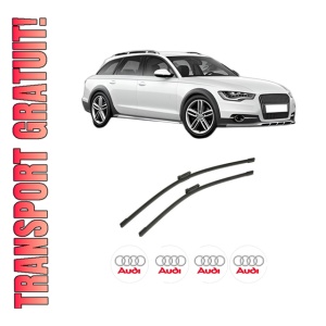 Set stergatoare auto AUDI A4 Allroad B8 (8KH) din 2009-2016, pentru parbriz auto, 2 bucati, Bosch Aerotwin, din cauciuc siliconat rezistent, 4 Stickere Auto AUDI
