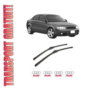 Set stergatoare auto AUDI A4 B6 (8E2) din 2000-2004, pentru parbriz auto, 2 bucati, Bosch Aerotwin, din cauciuc siliconat rezistent, 4 Stickere Auto AUDI