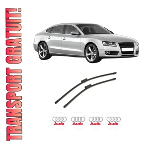Set stergatoare auto AUDI A5 Sportback (8TA) din 2009-2017, pentru parbriz auto, 2 bucati, Bosch Aerotwin, din cauciuc siliconat rezistent, 4 Stickere Auto AUDI