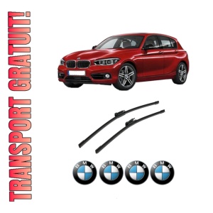 Set stergatoare auto BMW Seria 1 (F20) din 2011-2019, pentru parbriz auto, 2 bucati, Bosch Aerotwin, din cauciuc siliconat rezistent, 4 Stickere Auto BMW Seria