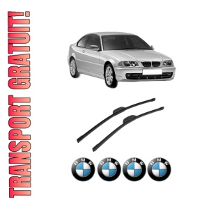 Set stergatoare auto BMW Seria 3 (E46) din 1997-2005, pentru parbriz auto, 2 bucati, Bosch Aerotwin Retrofit, din cauciuc siliconat rezistent, 4 Stickere Auto BMW Seria