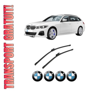 Set stergatoare auto BMW Seria 3 Touring (G21, G81) din 2019-2024, pentru parbriz auto, 2 bucati, Bosch Aerotwin, din cauciuc siliconat rezistent, 4 Stickere Auto BMW Seria
