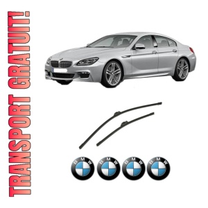 Set stergatoare auto BMW Seria 6 Gran Coupe (F06) din 2012-2018, pentru parbriz auto, 2 bucati, Bosch Aerotwin, din cauciuc siliconat rezistent, 4 Stickere Auto BMW Seria