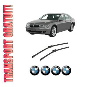 Set stergatoare auto BMW Seria 7 (E65, E66, E67) din 2005-2008, pentru parbriz auto, 2 bucati, Bosch Aerotwin, din cauciuc siliconat rezistent, 4 Stickere Auto BMW Seria