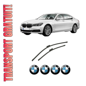 Set stergatoare auto BMW Seria 7 (G11, G12) din 2015-2022, pentru parbriz auto, 2 bucati, Bosch Aerotwin, din cauciuc siliconat rezistent, 4 Stickere Auto BMW Seria