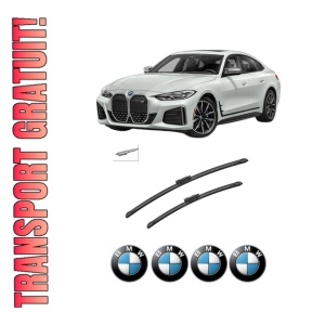 Set stergatoare auto BMW Seria i4 (G26) din 2021-2024, pentru parbriz auto, 2 bucati, Bosch Aerotwin, din cauciuc siliconat rezistent, 4 Stickere Auto BMW Seria