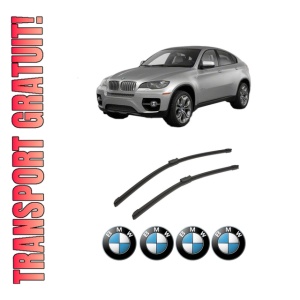 Set stergatoare auto BMW Seria X6 (E71, E72) din 2007-2014, pentru parbriz auto, 2 bucati, Bosch Aerotwin, din cauciuc siliconat rezistent, 4 Stickere Auto BMW Seria