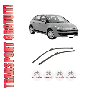Set stergatoare auto CITROEN C4 I (LC_) din 2004-2012, pentru parbriz auto, 2 bucati, Bosch Aerotwin, din cauciuc siliconat rezistent, 4 Stickere Auto CITROEN