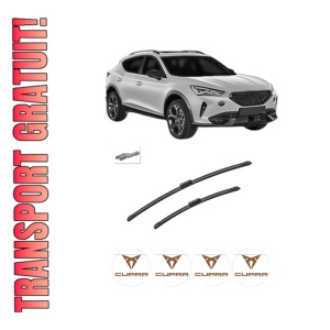 Set stergatoare auto CUPRA FORMENTOR (KM7, KMP) din 2020-2024, pentru parbriz auto, 2 bucati, Bosch Aerotwin, din cauciuc siliconat rezistent, 4 Stickere Auto CUPRA
