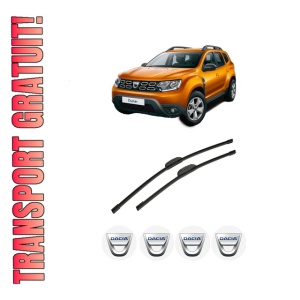 Set stergatoare auto DACIA DUSTER SUV Van din 2011-2018, pentru parbriz auto, 2 bucati, Bosch Aerotwin Retrofit, din cauciuc siliconat rezistent, 4 Stickere Auto DACIA