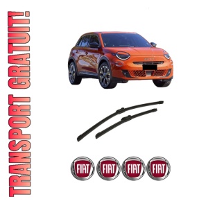 Set stergatoare auto FIAT 600e / 600 (365_, 364_) din 2023-2024, pentru parbriz auto, 2 bucati, Bosch Aerotwin, din cauciuc siliconat rezistent, 4 Stickere Auto FIAT