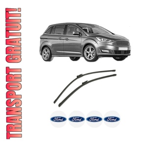 Set stergatoare auto FORD C-MAX II Van din 2010-2019, pentru parbriz auto, 2 bucati, Bosch Aerotwin, din cauciuc siliconat rezistent, 4 Stickere Auto FORD