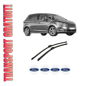 Set stergatoare auto FORD C-MAX II Van din 2010-2019, pentru parbriz auto, 2 bucati, Bosch Aerotwin, din cauciuc siliconat rezistent, 4 Stickere Auto FORD
