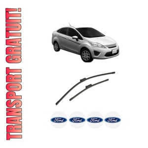 Set stergatoare auto FORD FIESTA Saloon din 2002-2017, pentru parbriz auto, 2 bucati, Bosch Aerotwin, din cauciuc siliconat rezistent, 4 Stickere Auto FORD