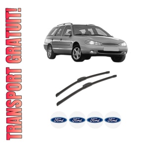 Set stergatoare auto FORD MONDEO II Turnier (BNP) din 1996-2000, pentru parbriz auto, 2 bucati, Bosch Aerotwin Retrofit, din cauciuc siliconat rezistent, 4 Stickere Auto FORD