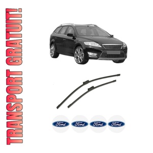 Set stergatoare auto FORD MONDEO IV (BA7) din 2007-2015, pentru parbriz auto, 2 bucati, Bosch Aerotwin, din cauciuc siliconat rezistent, 4 Stickere Auto FORD