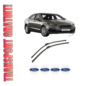 Set stergatoare auto FORD MONDEO V Saloon (CD) din 2012-2019, pentru parbriz auto, 2 bucati, Bosch Aerotwin, din cauciuc siliconat rezistent, 4 Stickere Auto FORD
