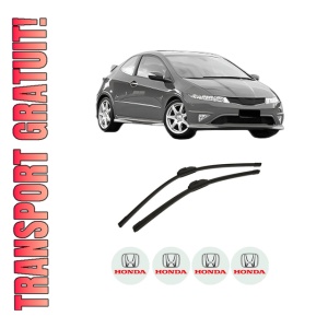 Set stergatoare auto HONDA CIVIC VIII Hatchback (FN, FK) din 2005-2012, pentru parbriz auto, 2 bucati, Bosch Aerotwin, din cauciuc siliconat rezistent, 4 Stickere Auto HONDA